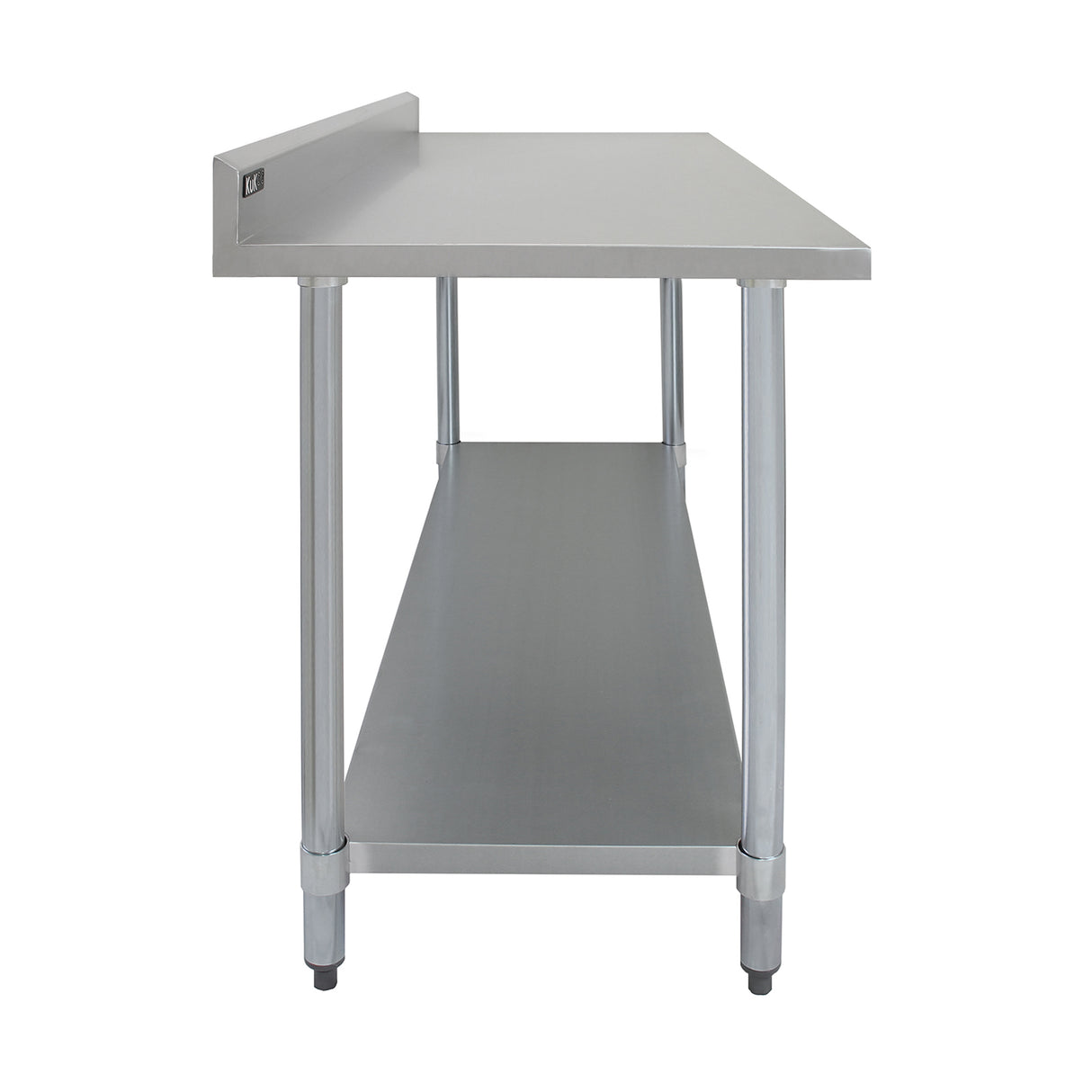 Plan de travail en inox de 120 x 60 x 90 cm avec surface lisse, pieds robustes et étagère inférieure pour un rangement pratique