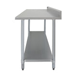 Plan de travail en inox de 120 x 60 x 90 cm, surface lisse et brillante, avec étagère inférieure et pieds en acier robustes