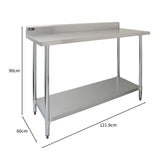 Plan de travail en inox KuKoo de 120 x 60 cm, surface lisse et brillante, pieds robustes, idéal pour cuisine professionnelle ou atelier
