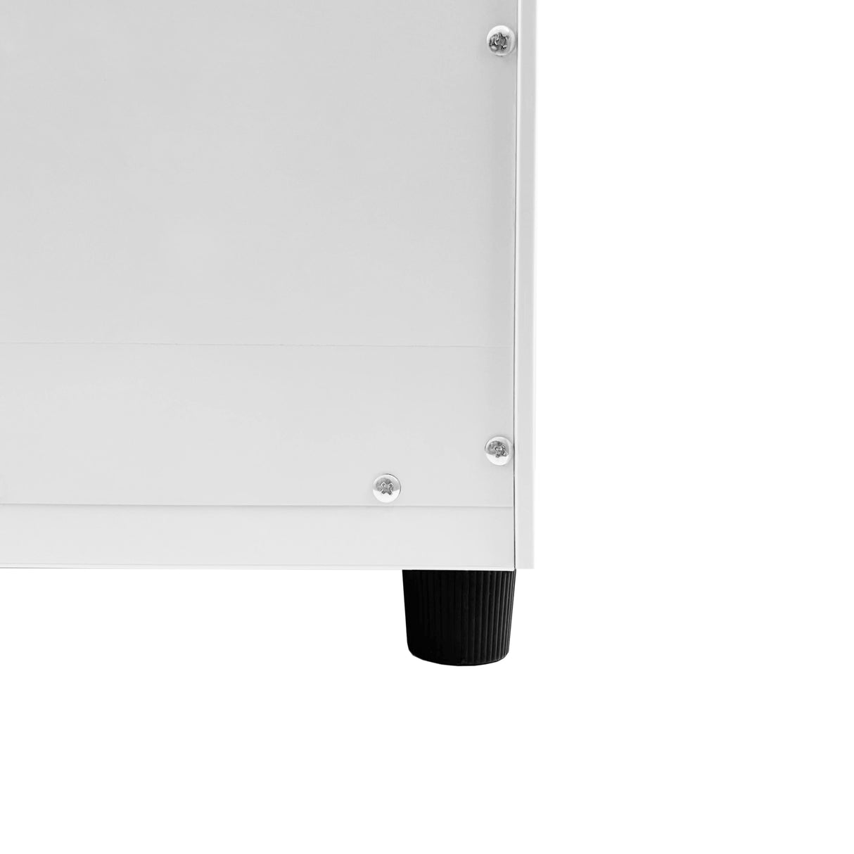 Chauffe-serviettes blanc de 23 L avec finition lisse, pieds en caoutchouc noir, design moderne et épuré pour salle de bain