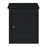 Boîte à colis anti-vol noire, design moderne, finition mate, porte sécurisée avec serrure, idéale pour la livraison à plat