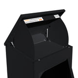 Boîte à colis anti-vol noire, conçue pour un montage à plat, avec un couvercle incliné et une fente d'ouverture sécurisée