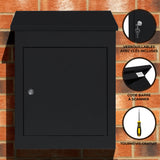 Boîte à colis anti-vol noire, en métal, avec serrure et clés, design moderne, idéale pour la livraison sécurisée à plat