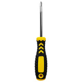 Tournevis à tête plate avec un manche noir et jaune, ergonomique, offrant une bonne prise en main pour un usage facile et confortable