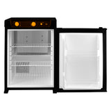 Frigo trimixte noir de 43 L pour camping-car, avec deux étagères, tiroir transparent et commandes à boutons orange