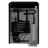 Frigo trimixte noir de 43 L pour camping-car, vue arrière montrant le système de refroidissement et les connexions électriques