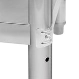 Plan de travail en inox brillant, dimensions 76 x 45 x 86 cm, avec coins arrondis et pieds robustes en acier inoxydable