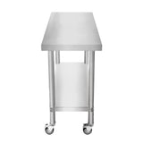 Plan de travail en inox brillant de 76 x 45 x 86 cm avec roulettes, surface lisse et étagère inférieure pratique pour le rangement