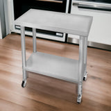 Plan de travail en inox, 76 x 45 x 86 cm, surface lisse, roulettes pour mobilité, étagère inférieure pratique, design moderne