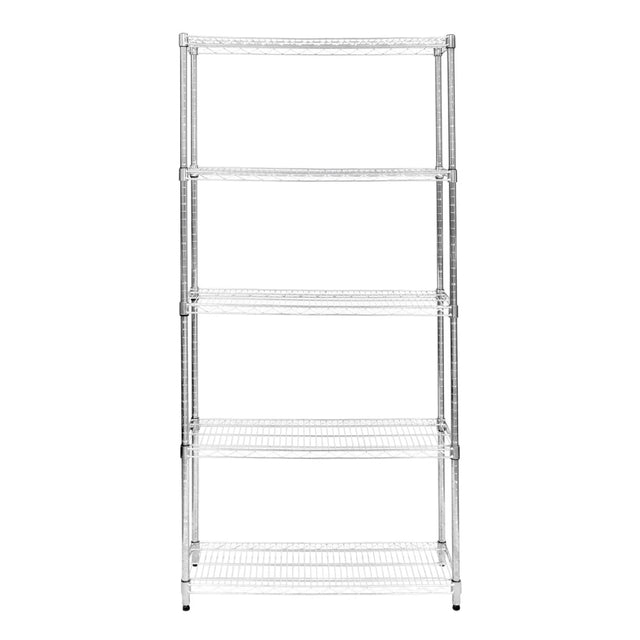 Étagère en fil d'acier argenté, 35 cm x 90 cm x 180 cm, avec quatre étagères ouvertes et un design moderne et épuré
