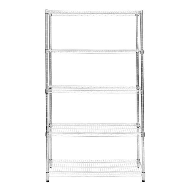 Étagère en fil d'acier argenté, 45 cm x 120 cm x 180 cm, avec quatre étagères ouvertes et une texture métallique lisse et résistante