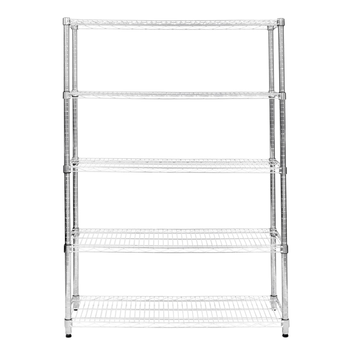Étagère en fil d'acier argenté, 45 cm x 150 cm x 180 cm, avec quatre étagères ouvertes et une finition lisse et résistante