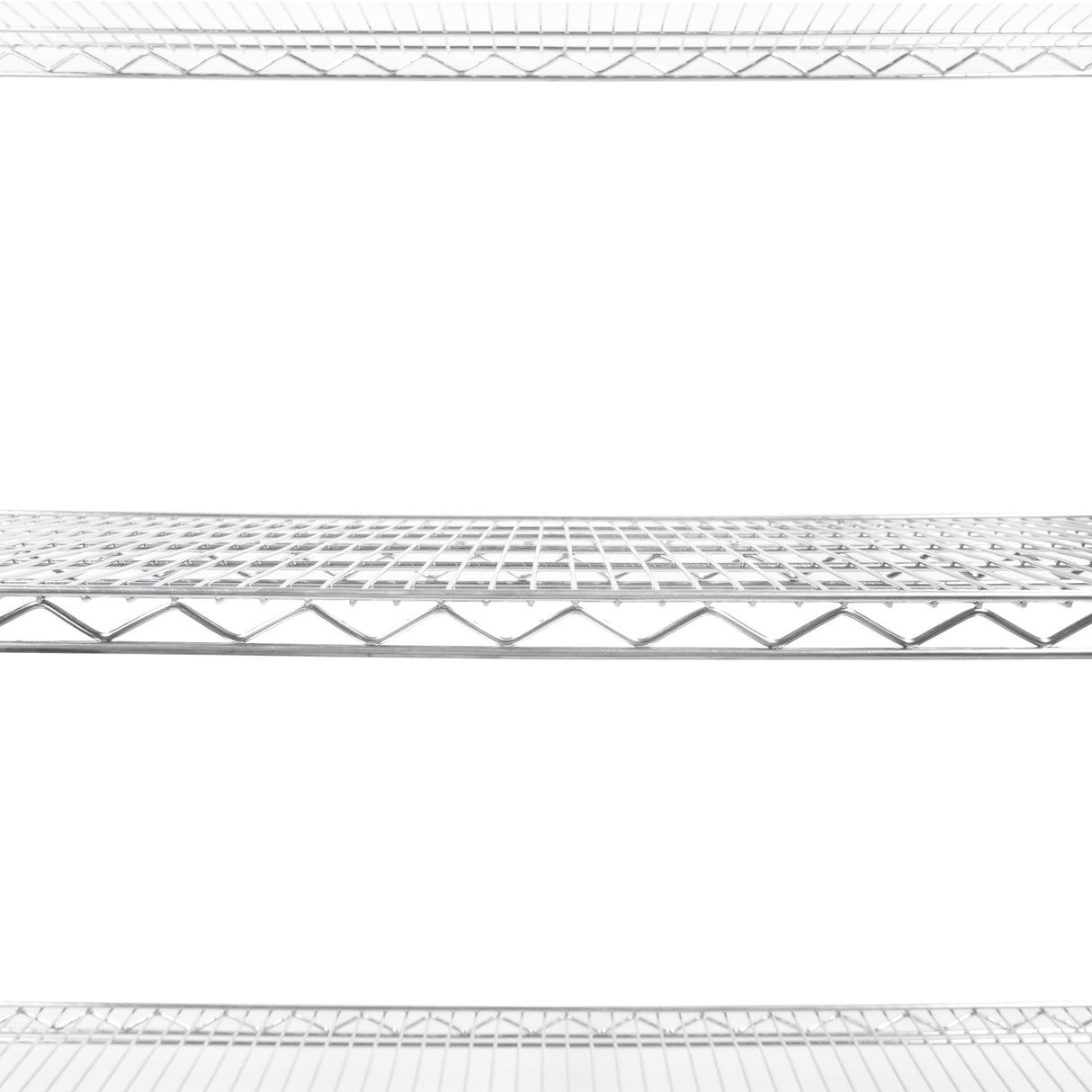 Étagère en fil d'acier argenté, dimensions 60 cm x 120 cm x 180 cm, avec plusieurs étagères ouvertes et une texture métallique ajourée