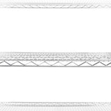 Étagère en fil d'acier argenté, dimensions 60 cm x 120 cm x 180 cm, avec plusieurs étagères ouvertes et une texture métallique ajourée