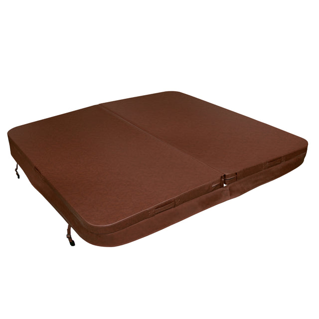 Housse de spa marron en matériau résistant, dimensions 210 cm x 210 cm, texture lisse et finition élégante, idéale pour protéger votre spa