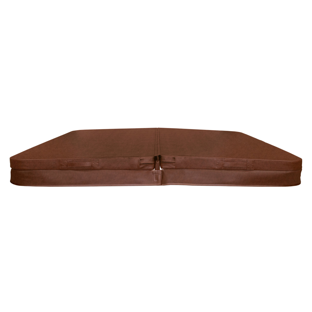 Housse de spa marron en matériau résistant, mesurant 210 cm x 210 cm, avec une texture lisse et des bords renforcés pour une protection optimale