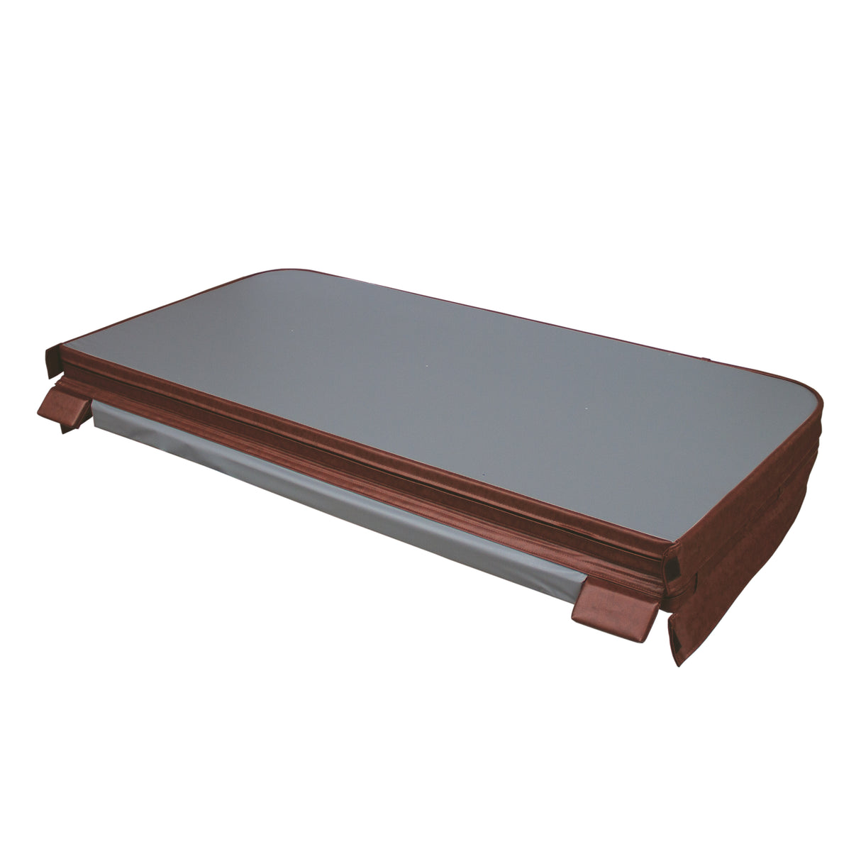 Housse de spa marron en matériau résistant, mesurant 210 cm x 210 cm, avec une texture lisse et des bords renforcés pour une protection optimale