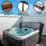 Housse de spa marron pliable de 210 cm x 210 cm, avec sangles de verrouillage et poignées de levage, idéale pour protéger votre spa