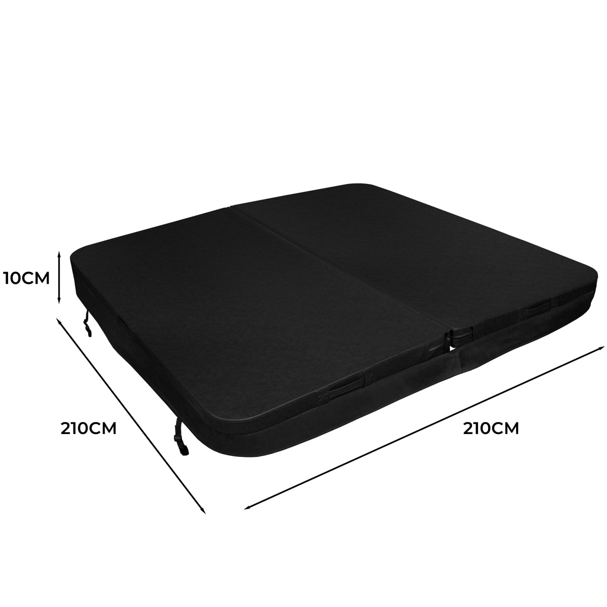 Housse de spa noire rectangulaire de 210 cm x 210 cm, texture lisse, résistante aux intempéries et facile à installer