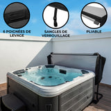 Housse de spa noire pliable de 210 cm x 210 cm avec 6 poignées de levage et sangles de verrouillage, idéale pour protéger votre spa