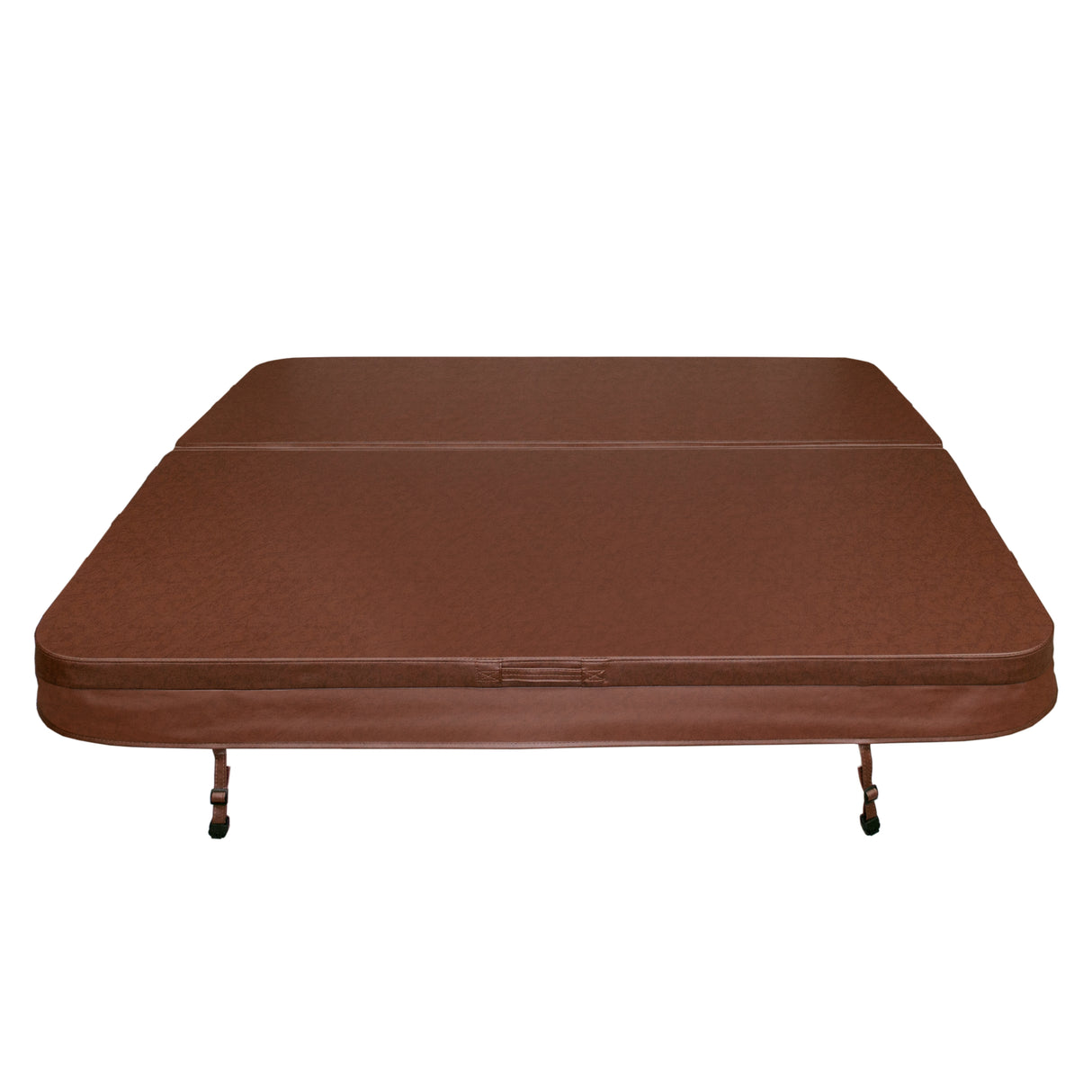 Housse de spa marron en matériau résistant, mesurant 220 cm x 220 cm, avec texture lisse et coins arrondis pour un ajustement parfait