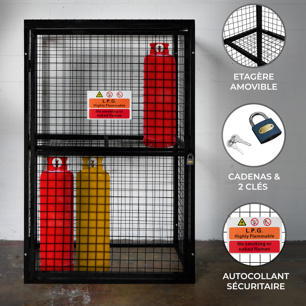 Cage de Rangement Pour 6 Bouteilles de Gaz - Noir