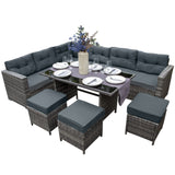 Salon de Jardin en Rotin 9 Personnes – Gris