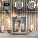 Shaker à bubble tea automatique KuKoo en acier inoxydable, avec deux bouteilles et minuterie digitale, hauteur ajustable