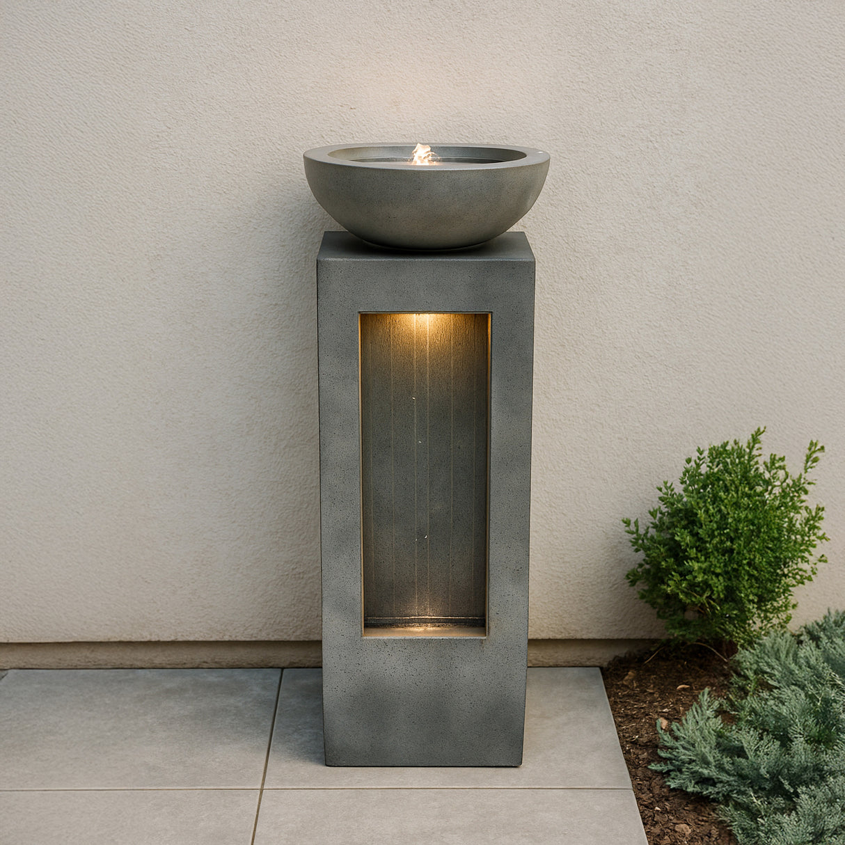 Fontaine de Jardin « Serenity Falls » Avec Éclairage LED Blanc Chaud & Brosse à Nettoyage