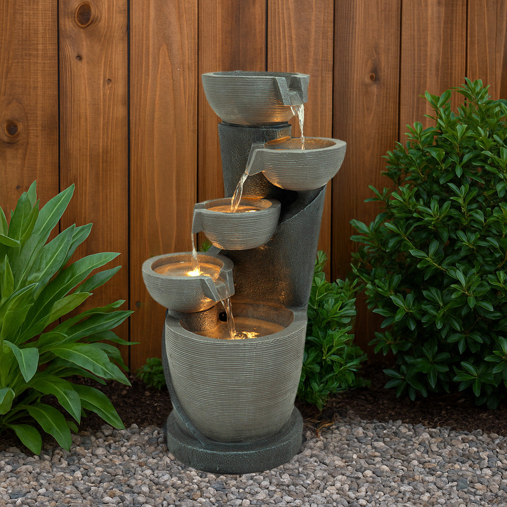 Fontaine de Jardin « Illusion Lagoon » Avec Éclairage LED Blanc Chaud & Brosse à Nettoyage