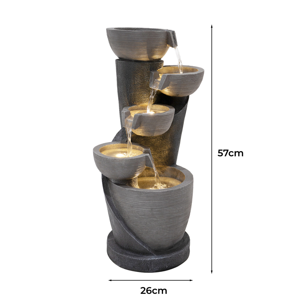 Fontaine de Jardin « Illusion Lagoon » Avec Éclairage LED Blanc Chaud & Brosse à Nettoyage
