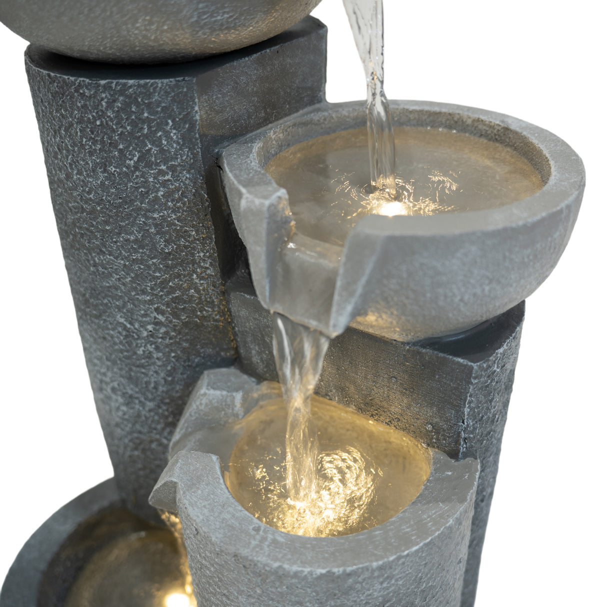 Fontaine de Jardin « Tranquil Tiers » Avec Éclairage LED Blanc Chaud & Brosse à Nettoyage