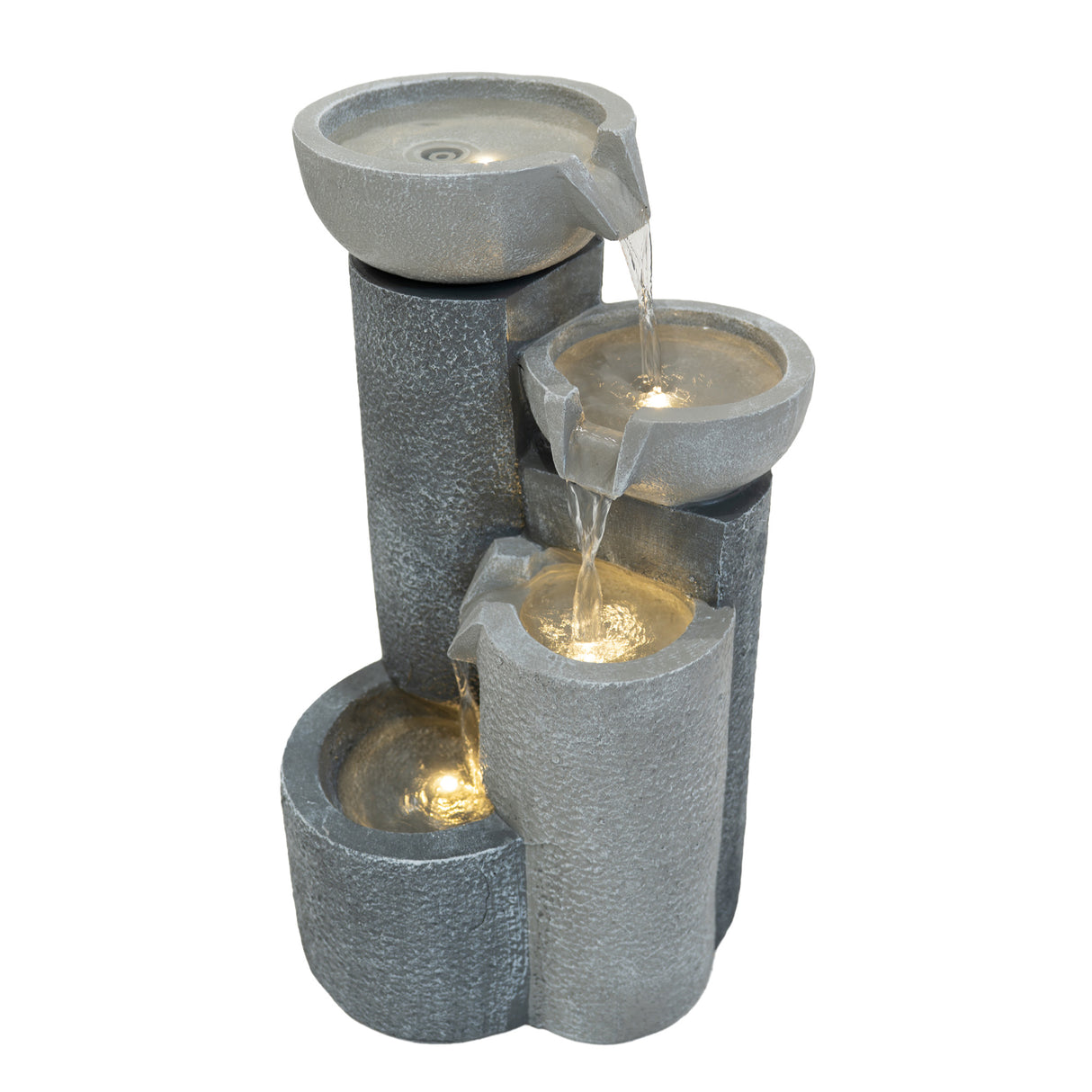 Fontaine de Jardin « Tranquil Tiers » Avec Éclairage LED Blanc Chaud & Brosse à Nettoyage