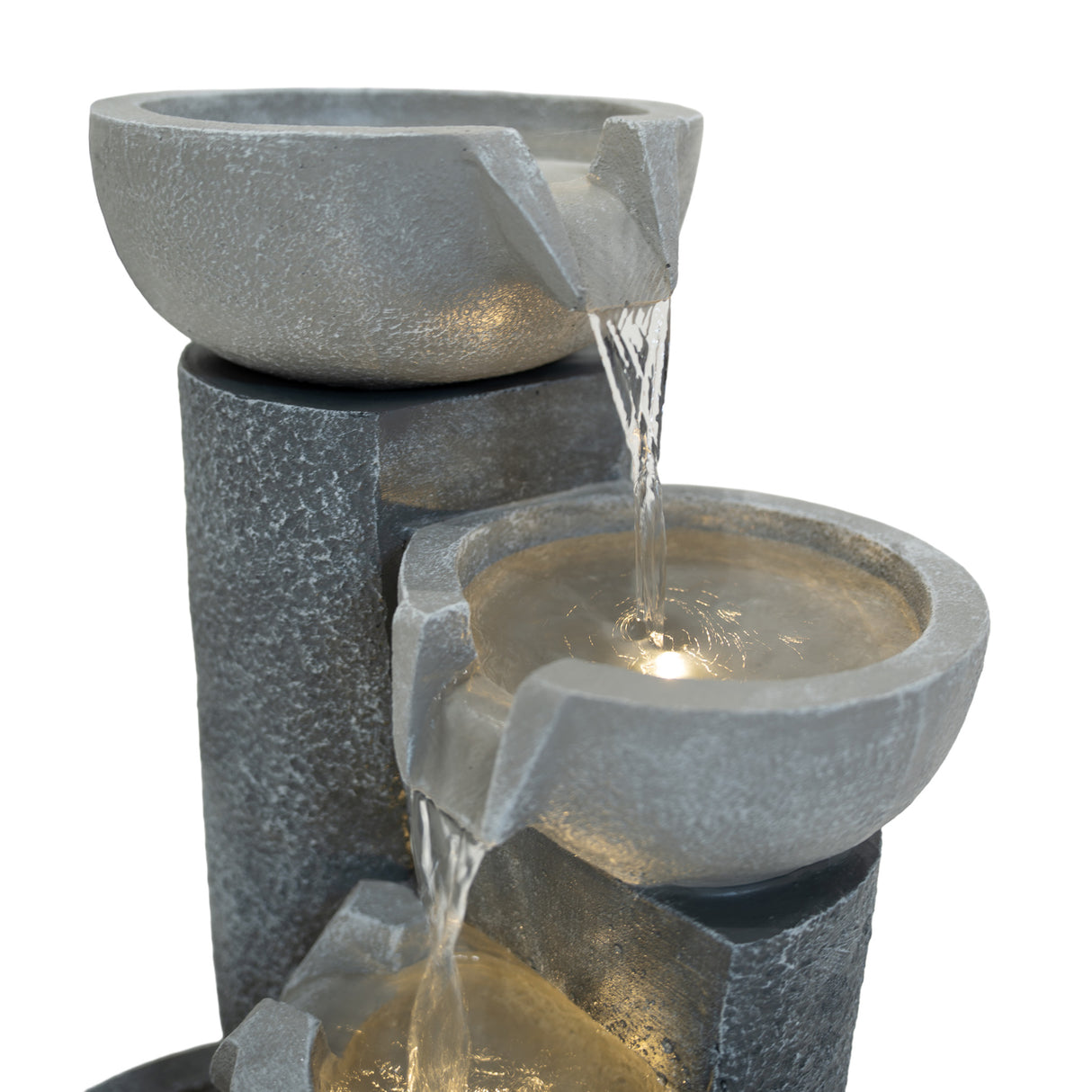 Fontaine de Jardin « Tranquil Tiers » Avec Éclairage LED Blanc Chaud & Brosse à Nettoyage