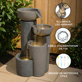 Fontaine de Jardin « Tranquil Tiers » Avec Éclairage LED Blanc Chaud & Brosse à Nettoyage