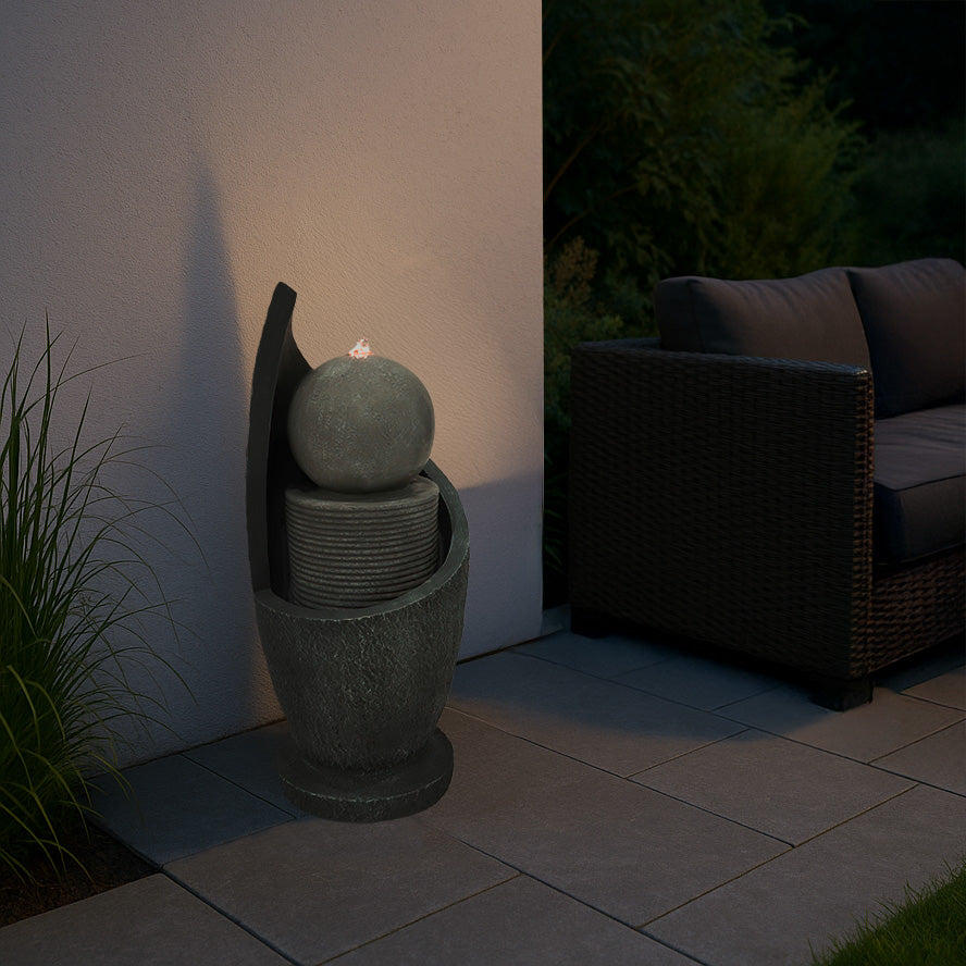 Fontaine de Jardin « Zen Cascade » Avec Éclairage LED Blanc Chaud & Brosse à Nettoyage