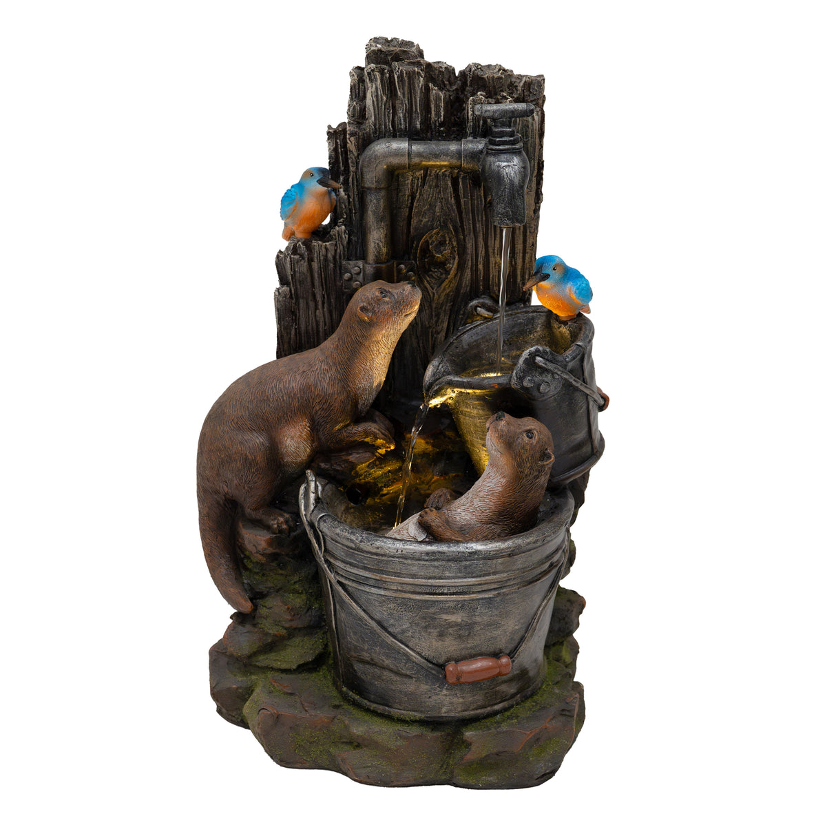 Fontaine de Jardin « Otter Oasis » Avec Éclairage LED Blanc Chaud & Brosse à Nettoyage