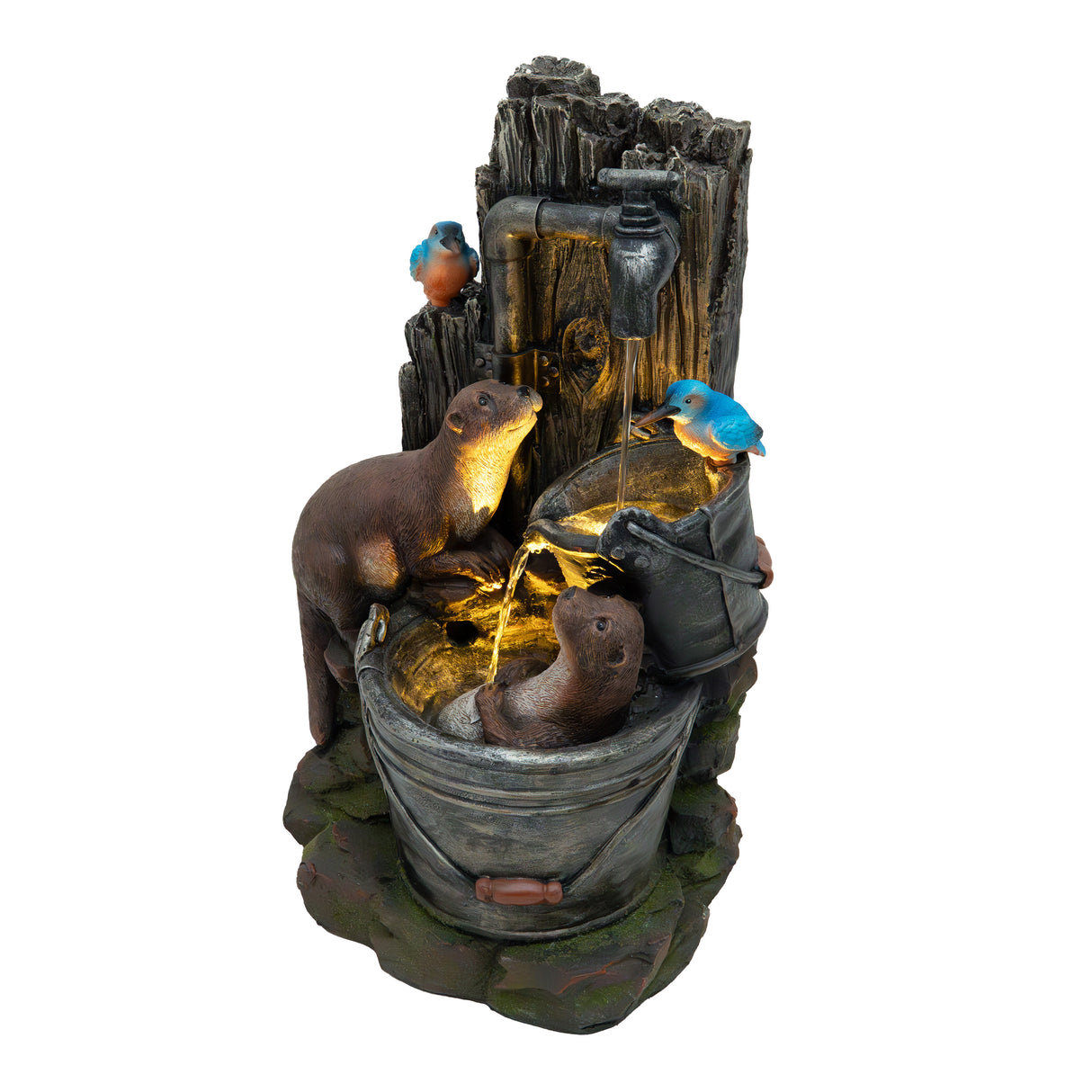 Fontaine de Jardin « Otter Oasis » Avec Éclairage LED Blanc Chaud & Brosse à Nettoyage