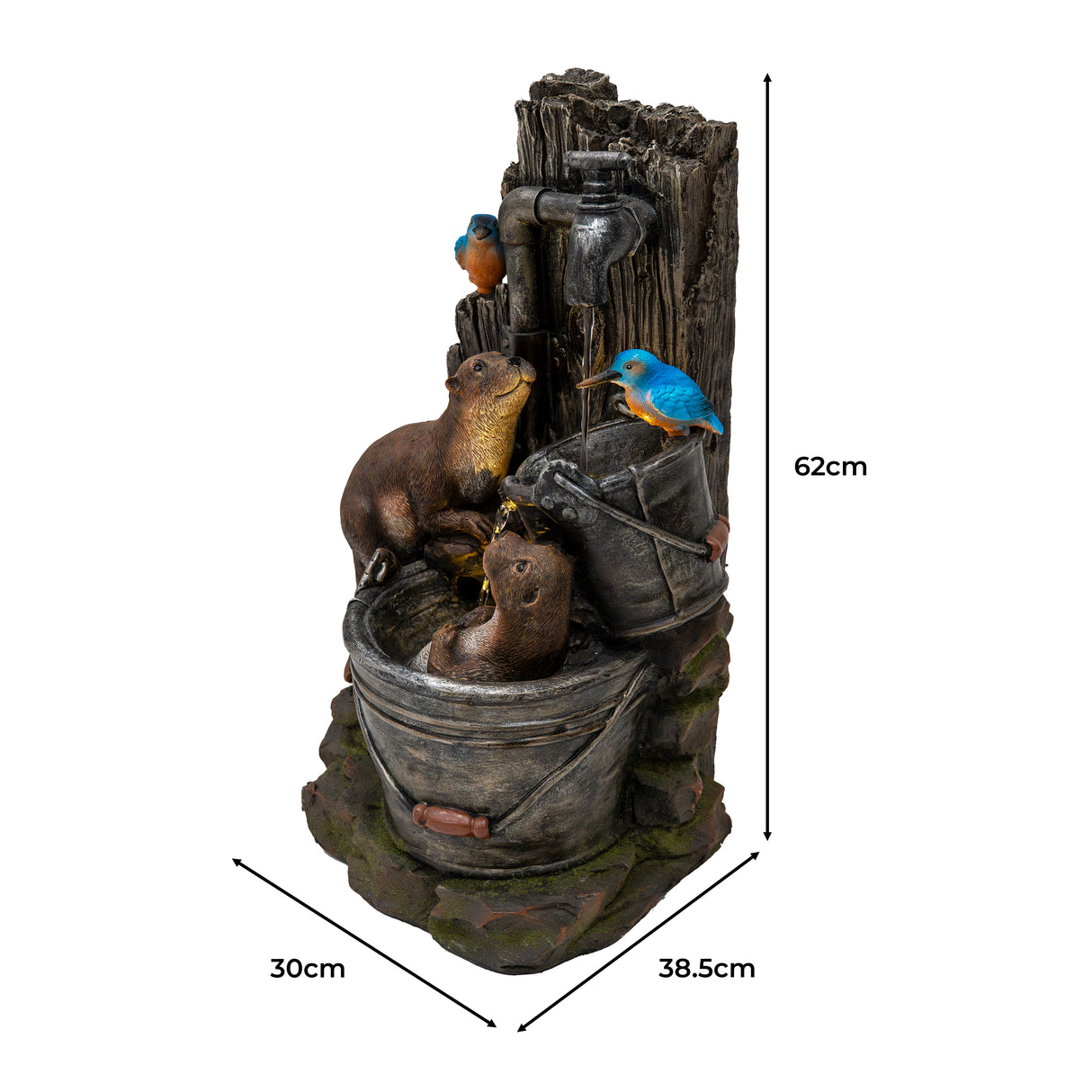 Fontaine de Jardin « Otter Oasis » Avec Éclairage LED Blanc Chaud & Brosse à Nettoyage