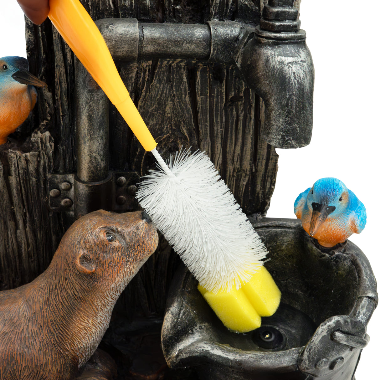 Fontaine de Jardin « Otter Oasis » Avec Éclairage LED Blanc Chaud & Brosse à Nettoyage