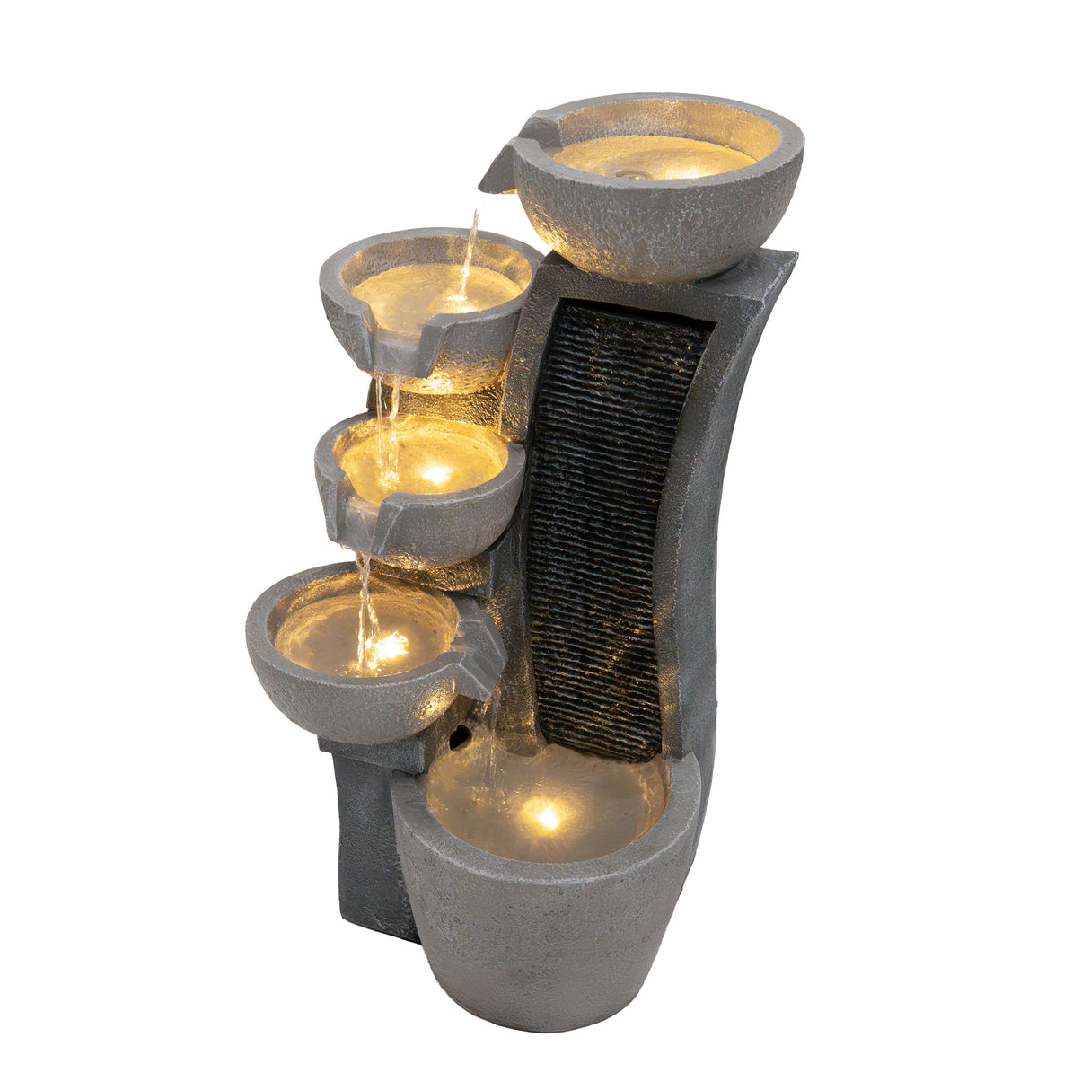 Fontaine de Jardin « Sleek Streams » Avec Éclairage LED Blanc Chaud & Brosse à Nettoyage