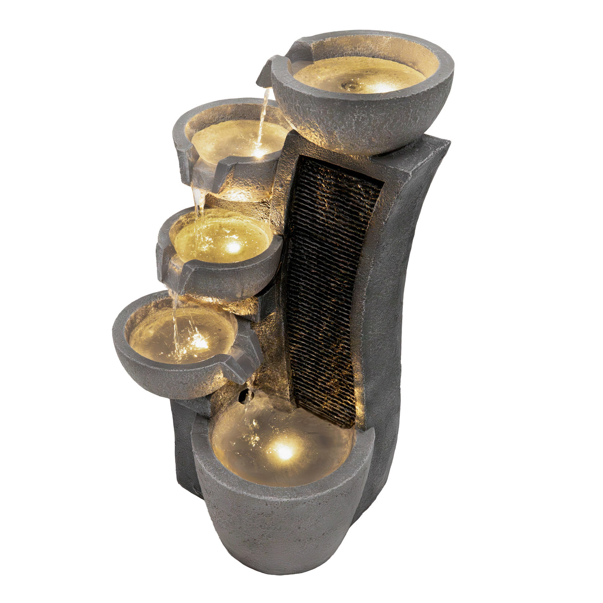 Fontaine de Jardin « Sleek Streams » Avec Éclairage LED Blanc Chaud & Brosse à Nettoyage