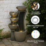 Fontaine de Jardin « Sleek Streams » Avec Éclairage LED Blanc Chaud & Brosse à Nettoyage