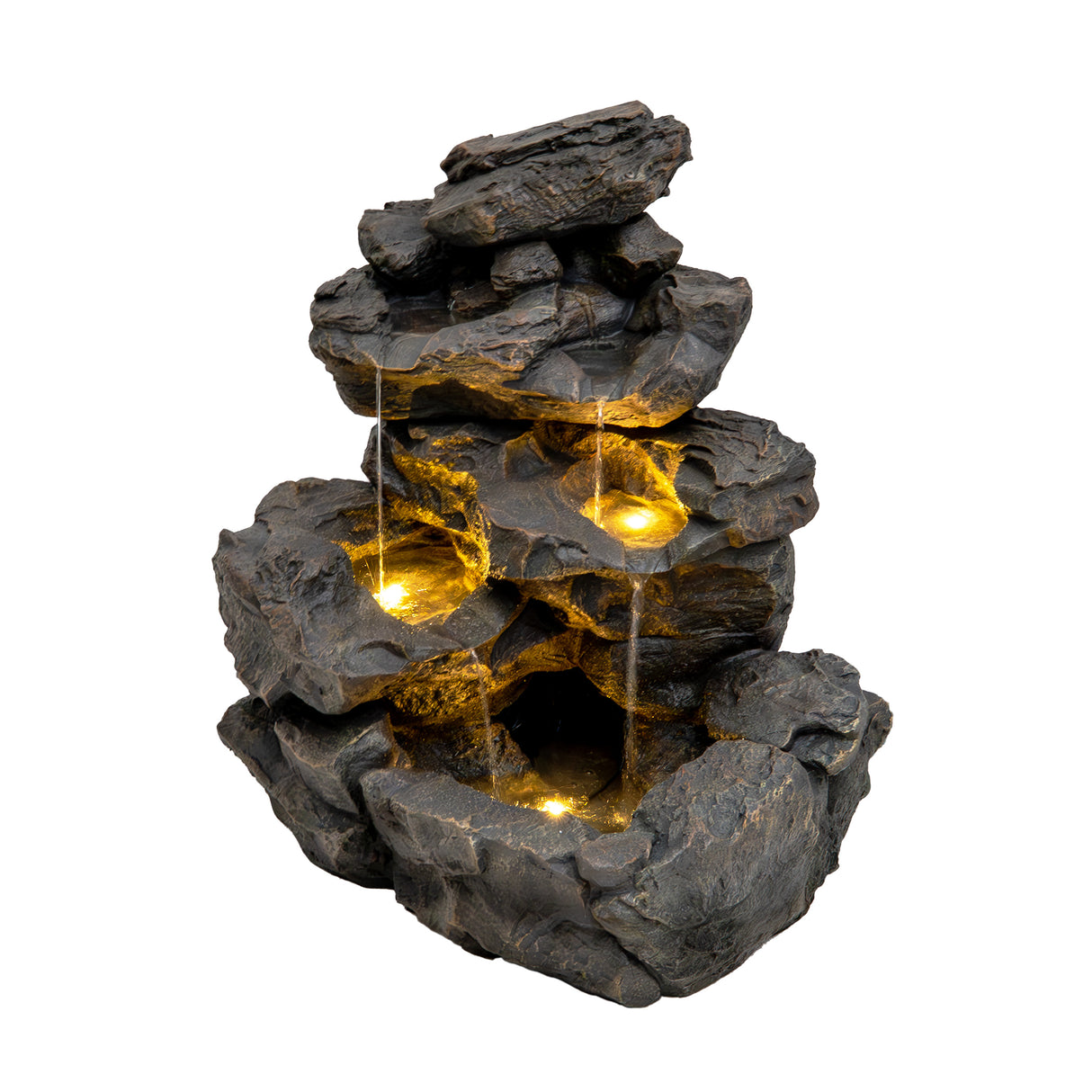 Fontaine de Jardin « Rustic Rapids » Avec Éclairage LED Blanc Chaud & Brosse à Nettoyage