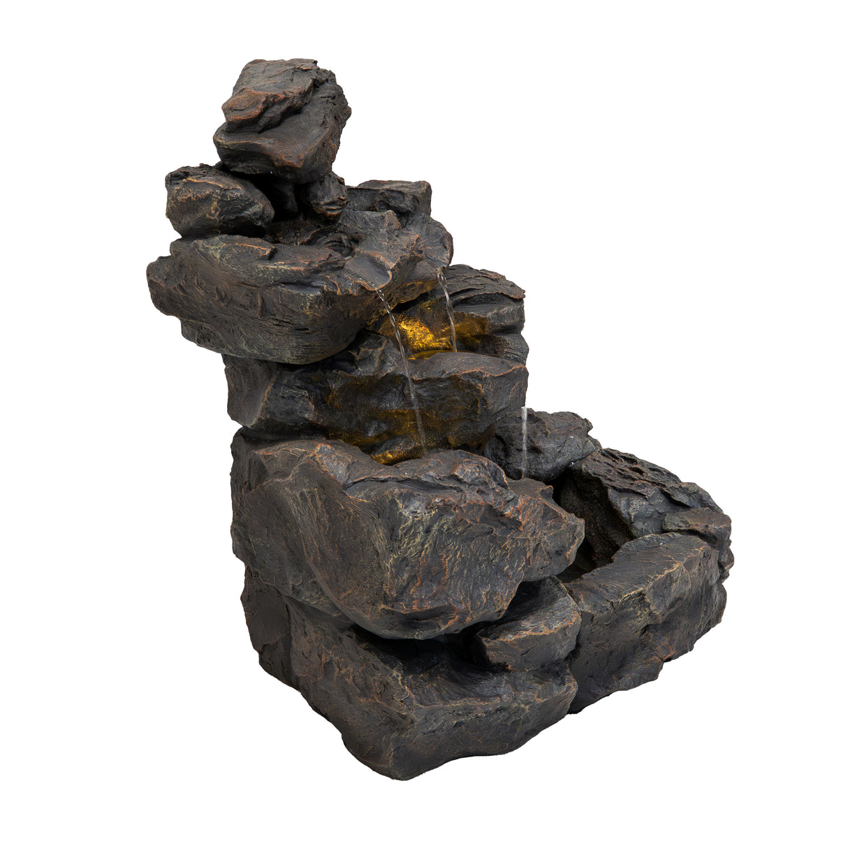 Fontaine de Jardin « Rustic Rapids » Avec Éclairage LED Blanc Chaud & Brosse à Nettoyage