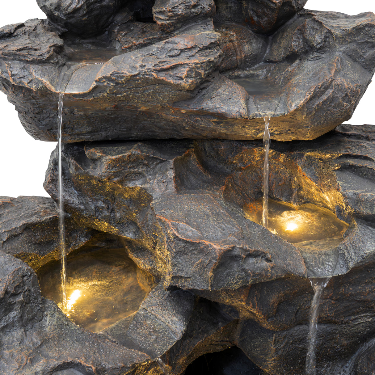 Fontaine de Jardin « Rustic Rapids » Avec Éclairage LED Blanc Chaud & Brosse à Nettoyage