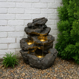Fontaine de Jardin « Rustic Rapids » Avec Éclairage LED Blanc Chaud & Brosse à Nettoyage