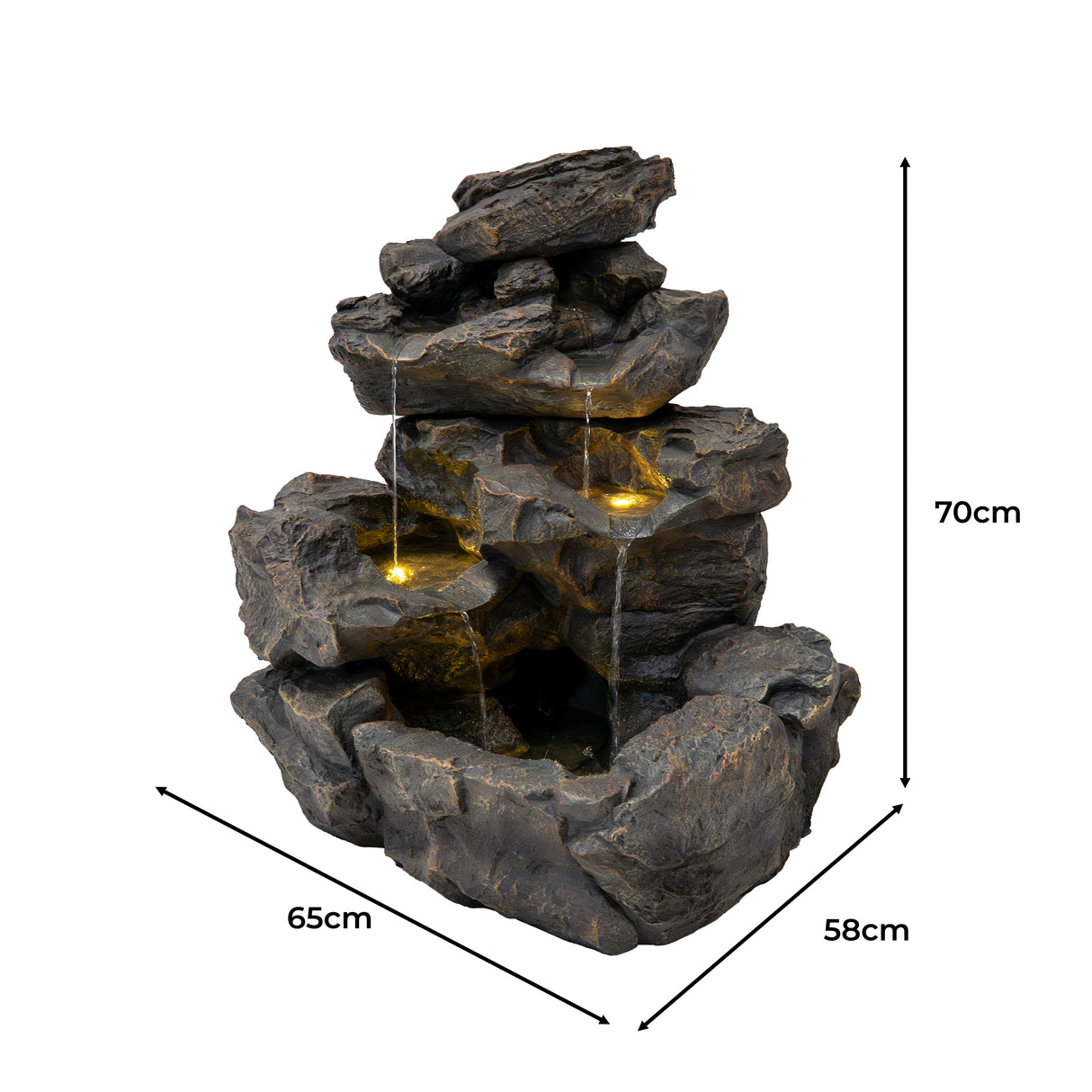 Fontaine de Jardin « Rustic Rapids » Avec Éclairage LED Blanc Chaud & Brosse à Nettoyage