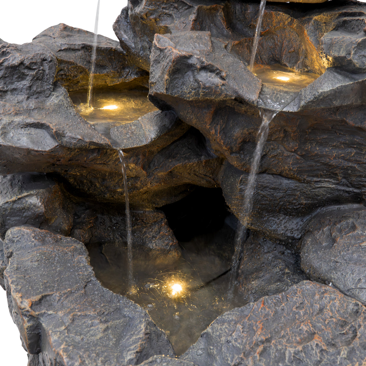 Fontaine de Jardin « Rustic Rapids » Avec Éclairage LED Blanc Chaud & Brosse à Nettoyage