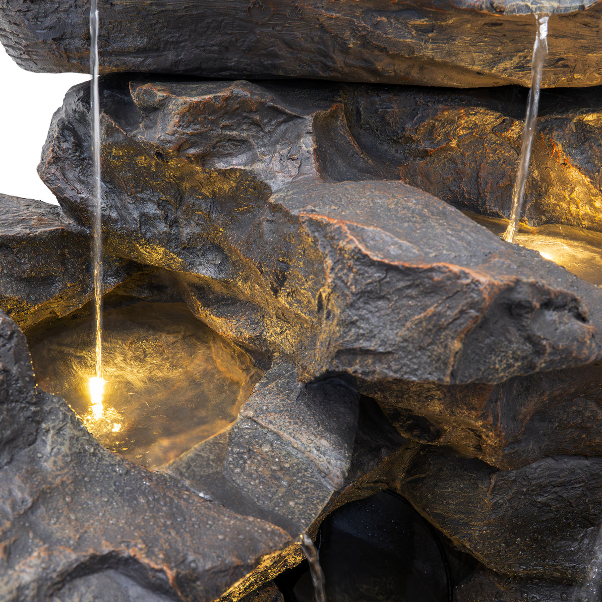 Fontaine de Jardin « Rustic Rapids » Avec Éclairage LED Blanc Chaud & Brosse à Nettoyage